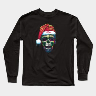 Dripping Skull With Santa Hat Long Sleeve T-Shirt